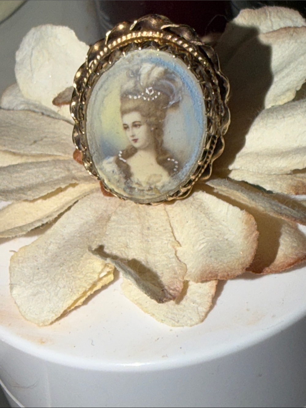 Portrait miniature cameo painted on ivory ornate 14k gold size 7 ring - Picture 2 of 16